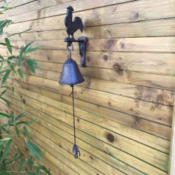 Gietijzeren deurbel voor tuinpoort met haanmotief, volledige weergave