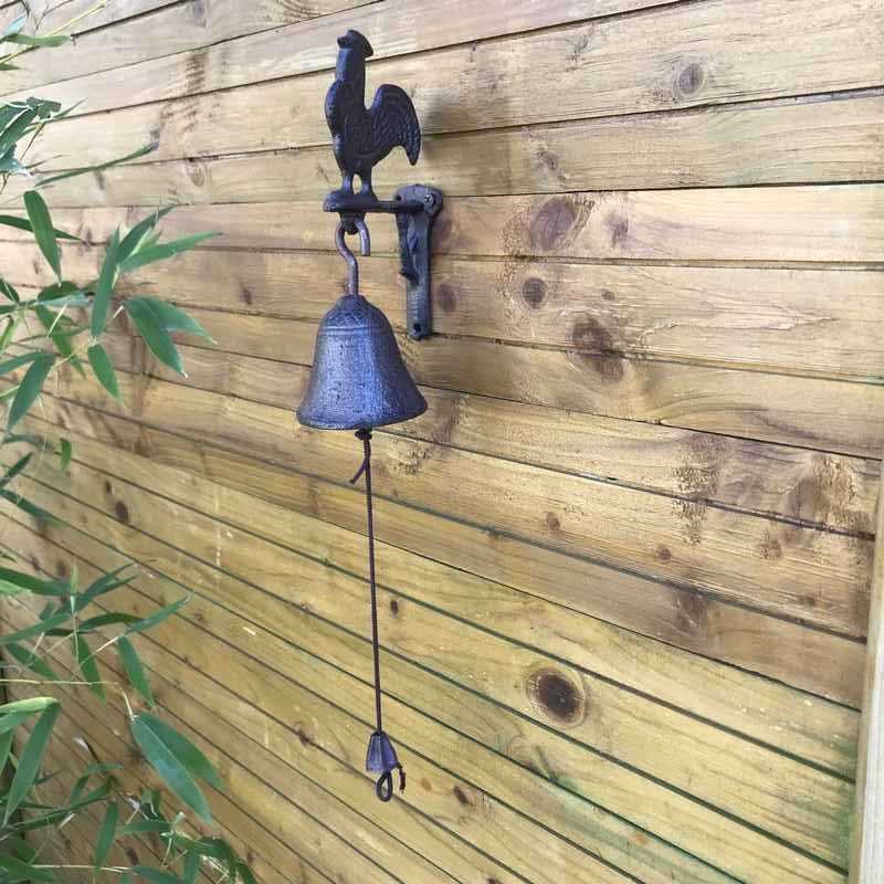 Gietijzeren deurbel voor tuinpoort met haanmotief, volledige weergave