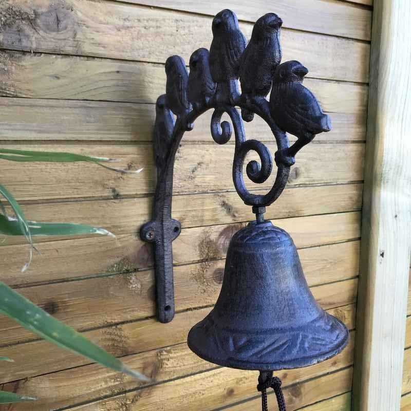 Deurbel voor tuinpoort met vogelmotief van gietijzer
