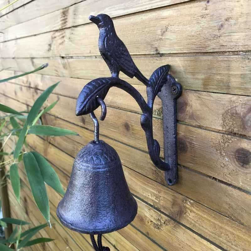 Deurbel voor tuinpoort met vogelmotief van gietijzer