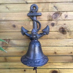 Gietijzeren deurbel voor tuinpoort met ankerpatroon, frontaal zicht