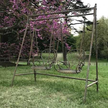 Schommelstoel Fauteuil à bascule van gepatineerd grijs gietijzer en ijzer voor buiten, zijaanzicht