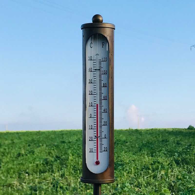 Pic, tuindecoratie thermometer van bronskleurig ijzer