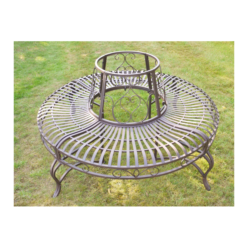 Bruine gepatineerde metalen boomringbank, bovenaanzicht