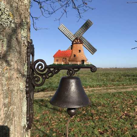 Grote Gietijzeren Deurbel H 40cm met decoratieve tuinwindmolen motief