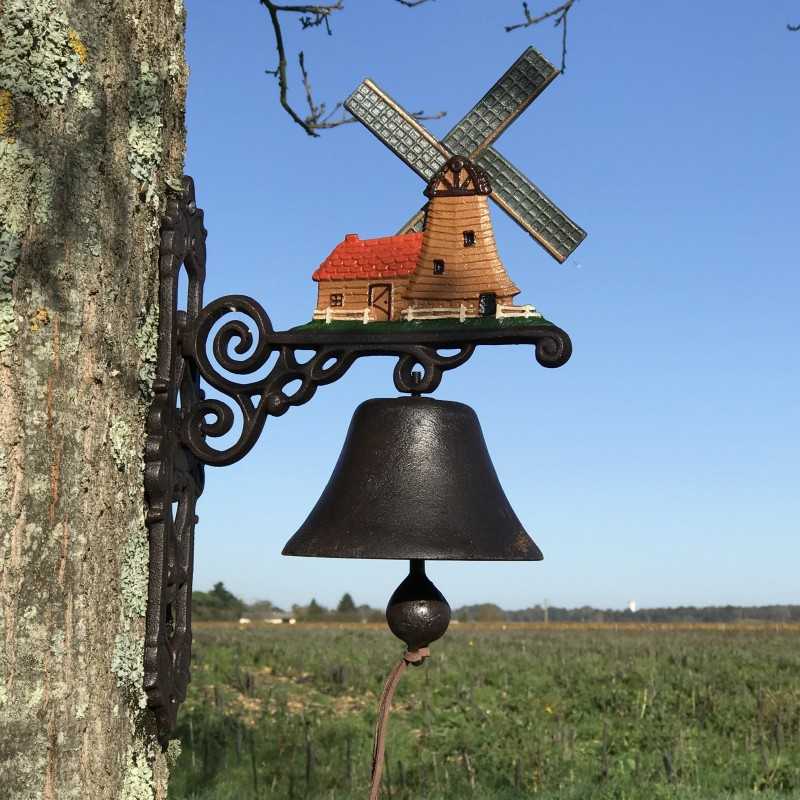 Grote Gietijzeren Deurbel H 40cm met decoratieve tuinwindmolen motief