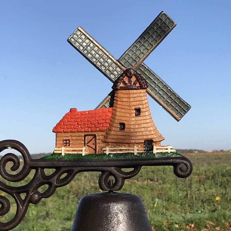 Grote Gietijzeren Deurbel H 40cm met decoratieve tuinwindmolen motief