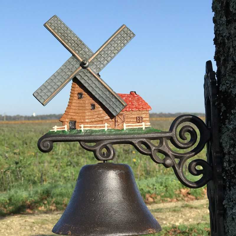 Grote Gietijzeren Deurbel H 40cm met decoratieve tuinwindmolen motief