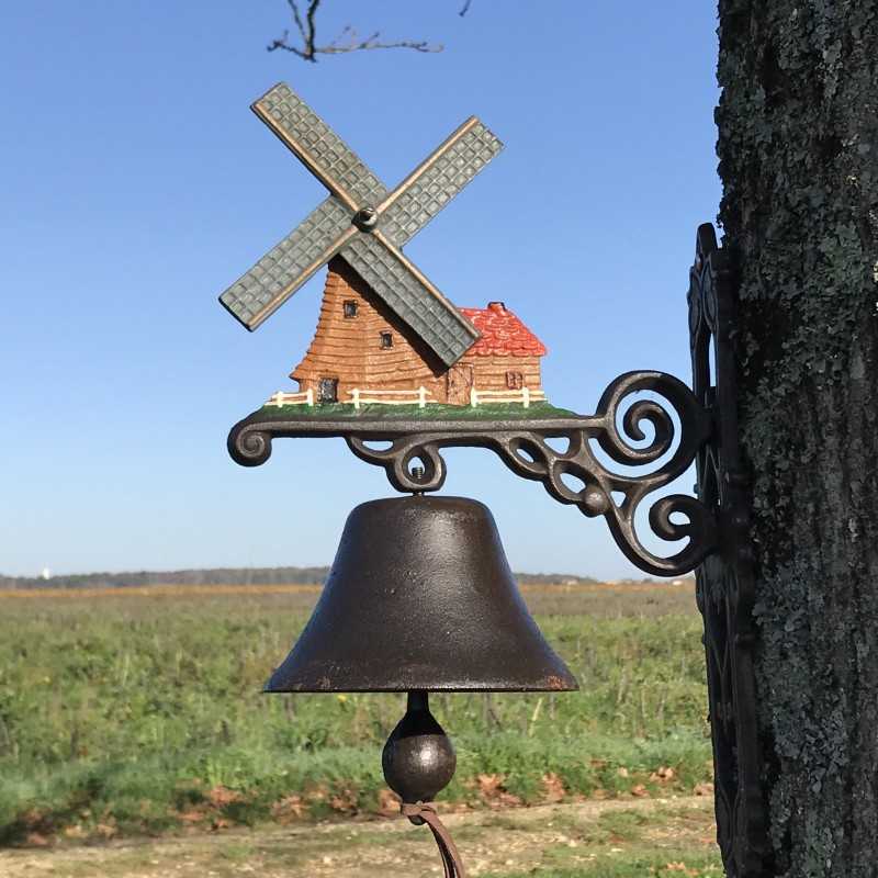 Grote Gietijzeren Deurbel H 40cm met decoratieve tuinwindmolen motief