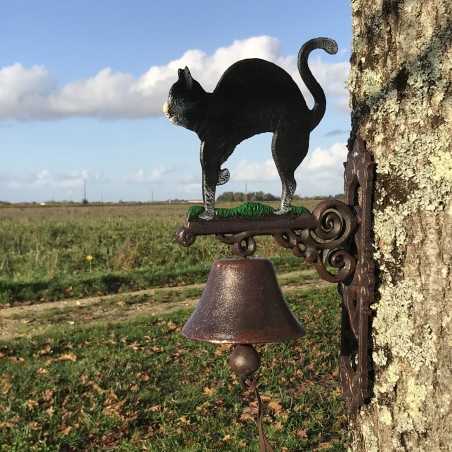 Grote Gietijzeren Deurbel H 45cm motief Zwarte Kat