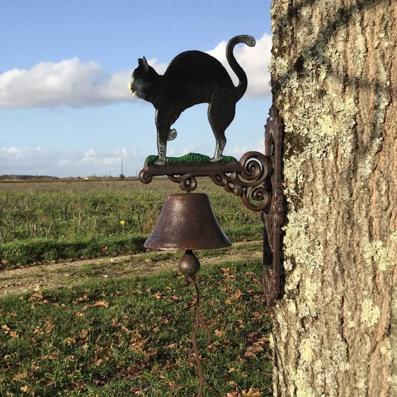 Grote Gietijzeren Deurbel H 45cm motief Zwarte Kat