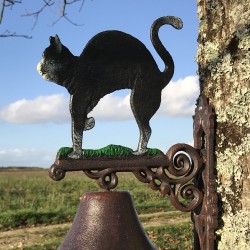 Grote Gietijzeren Deurbel H 45cm motief Zwarte Kat
