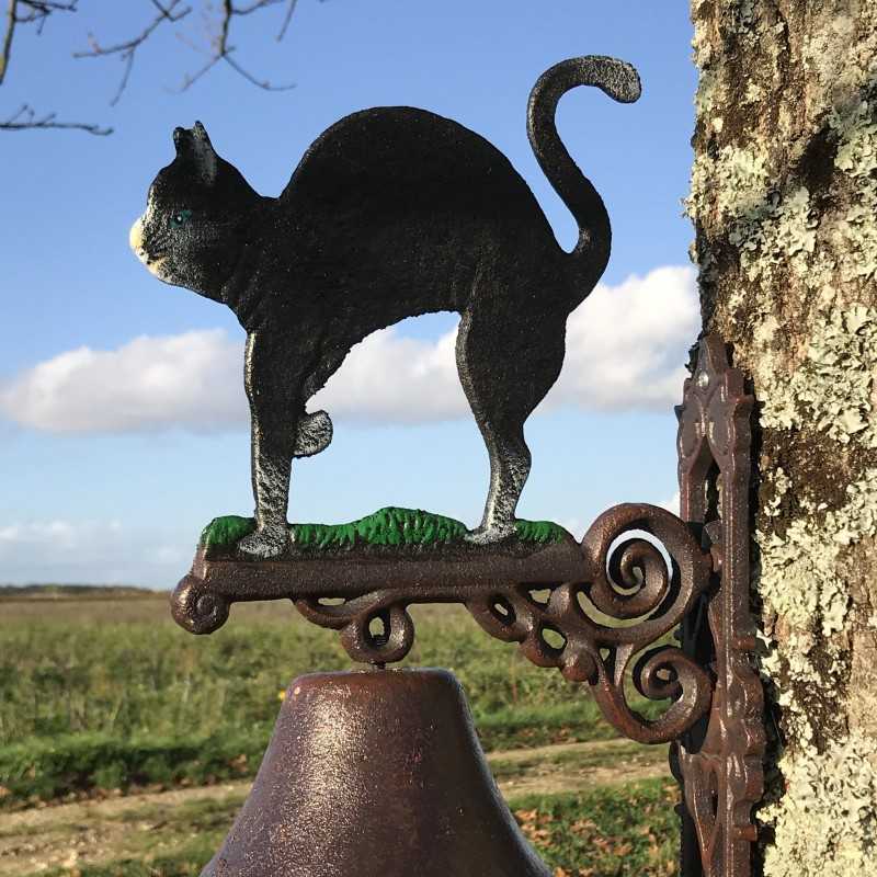 Grote Gietijzeren Deurbel H 45cm motief Zwarte Kat