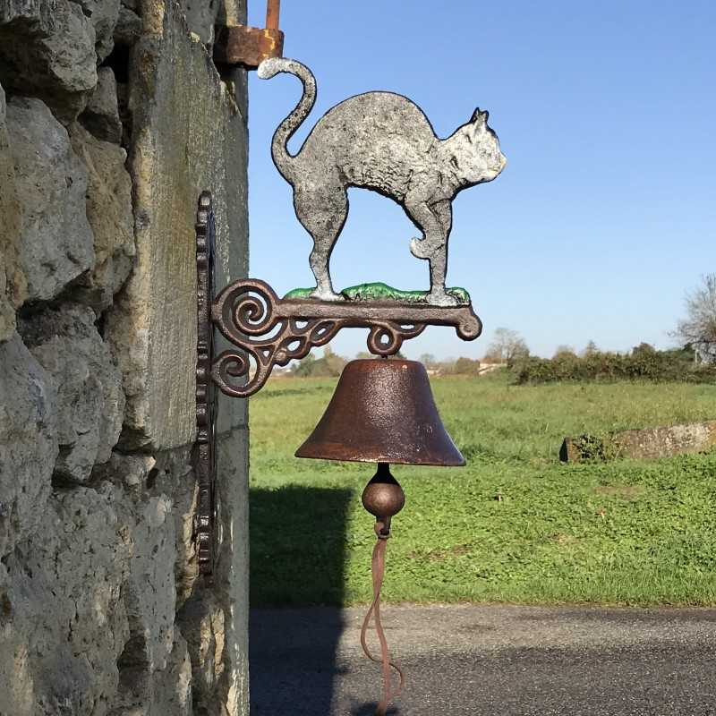 Grote Gietijzeren Deurbel H 45cm motief Zwarte Kat