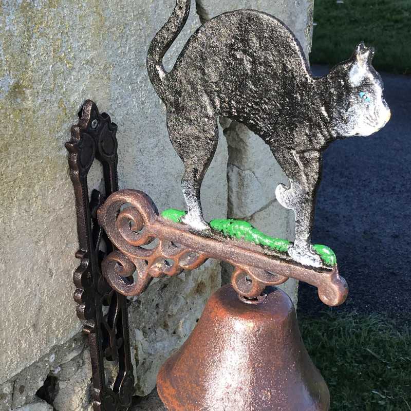 Grote Gietijzeren Deurbel H 45cm motief Zwarte Kat