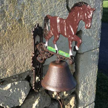 Grote Gietijzeren Deurbel H 45cm met Paardenmotief