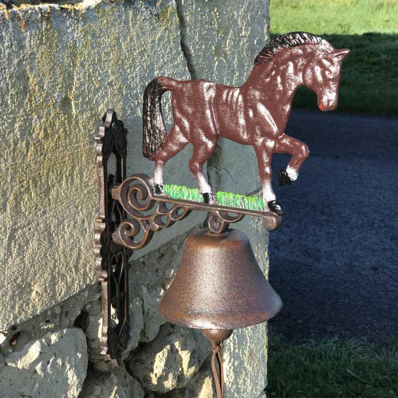 Grote Gietijzeren Deurbel H 45cm met Paardenmotief