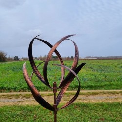 Decoratieve tuinwindmolen van geborsteld koperkleurig ijzer, tuinmolen CHAMBORD