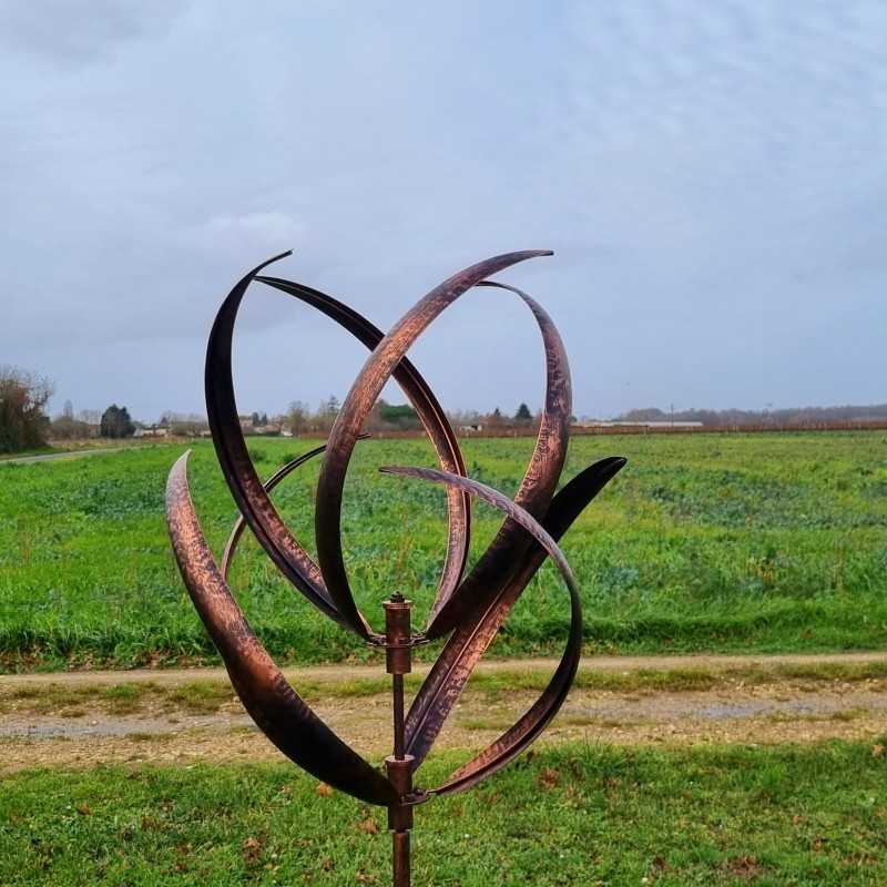 Decoratieve tuinwindmolen van geborsteld koperkleurig ijzer, tuinmolen CHAMBORD
