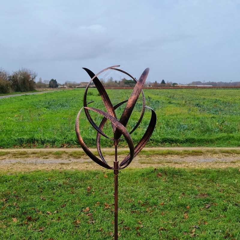Decoratieve tuinwindmolen van geborsteld koperkleurig ijzer, tuinmolen CHAMBORD