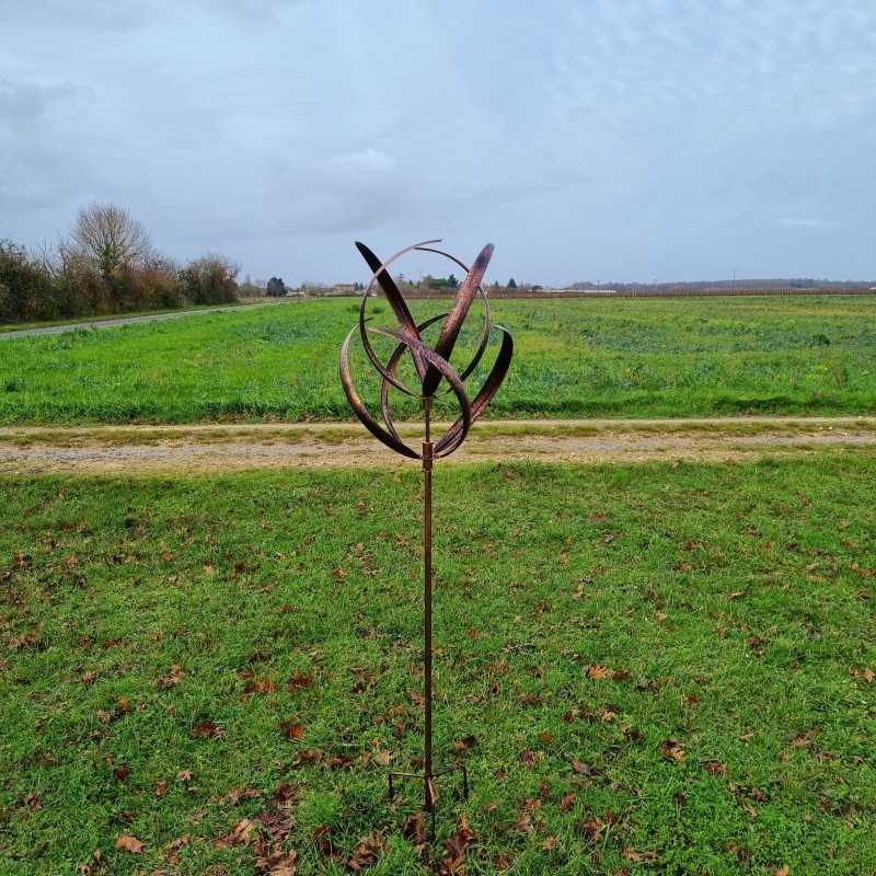 Decoratieve tuinwindmolen van geborsteld koperkleurig ijzer, tuinmolen CHAMBORD volledige weergave