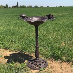 Grote Voederbak Vogelbad van Gietijzer Druivenblad bruin H-83cm