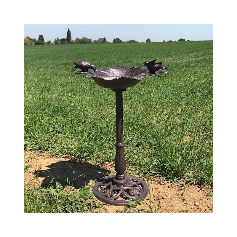 Grote Voederbak Vogelbad van Gietijzer Druivenblad bruin H-83cm