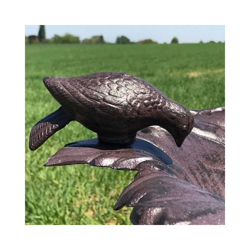 Grote Voederbak Vogelbad van Gietijzer Druivenblad bruin H-83cm vogelperspectief