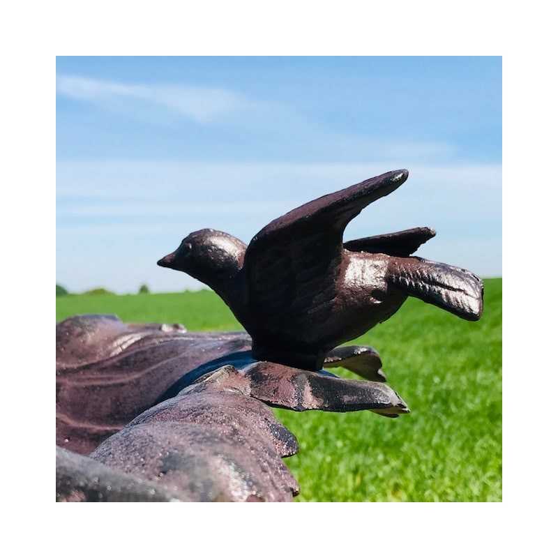 Grote Voederbak Vogelbad van Gietijzer Druivenblad bruin H-83cm