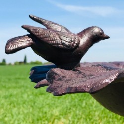 Grote Voederbak Vogelbad van Gietijzer Druivenblad bruin H-83cm ornamenten aanzicht