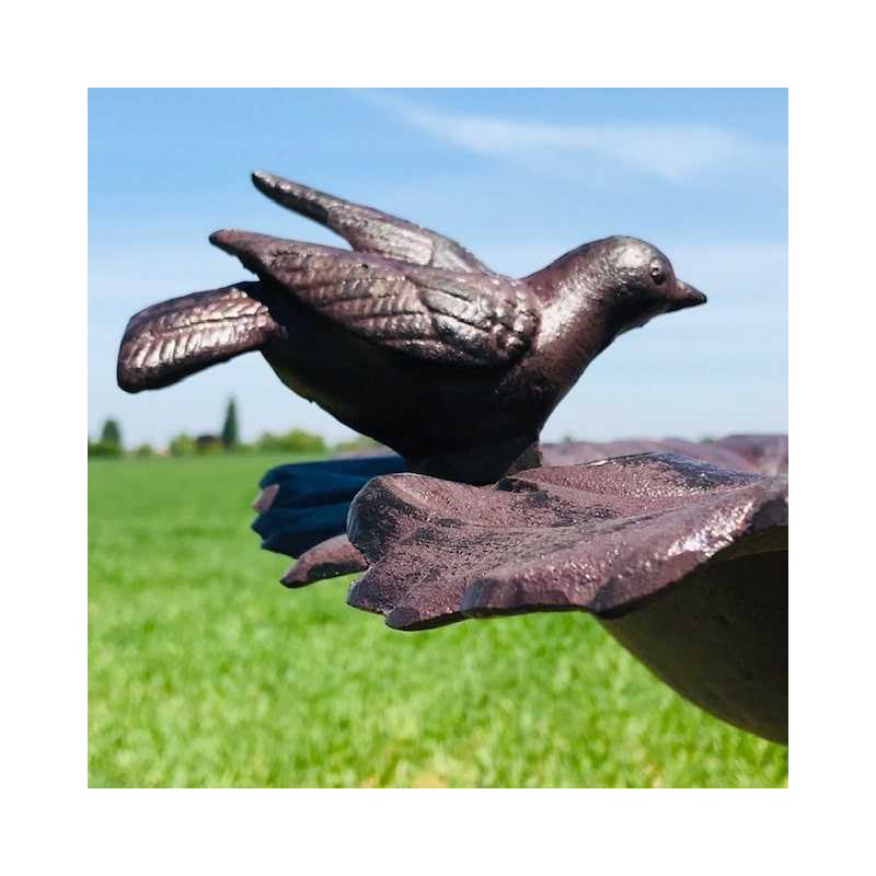 Grote Voederbak Vogelbad van Gietijzer Druivenblad bruin H-83cm ornamenten aanzicht