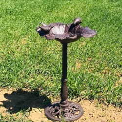 Grote Vogelbad Voederbak van Gietijzer Druivenblad bruin H-83cm volledige afbeelding