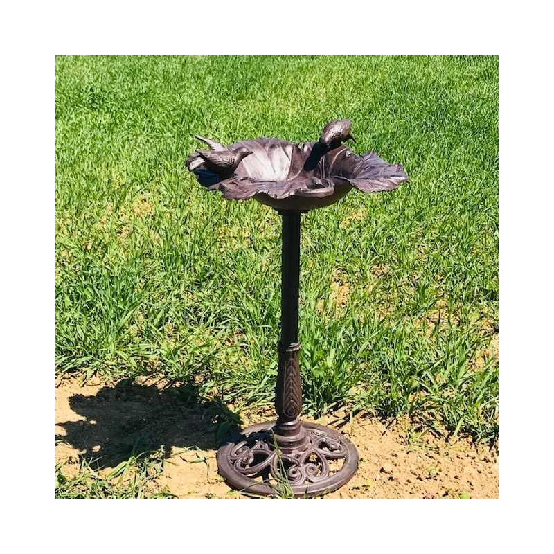 Grote Vogelbad Voederbak van Gietijzer Druivenblad bruin H-83cm volledige afbeelding