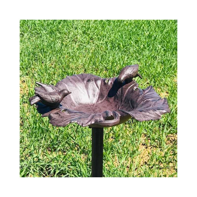 Grote Voederbak Vogelbad van Gietijzer Druivenblad bruin H-83cm