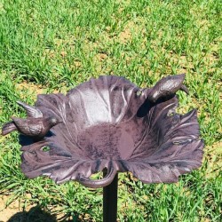 Grote Voederbak Vogelbad van Gietijzer Druivenblad bruin H-83cm bovenaanzicht