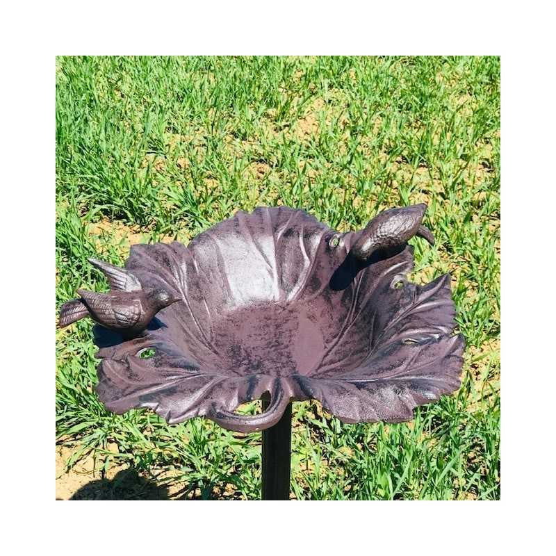 Grote Voederbak Vogelbad van Gietijzer Druivenblad bruin H-83cm bovenaanzicht