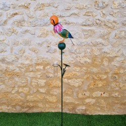 Decoratieve regenmeter met kleurrijk papegaaienmotief 152x30x17 cm volledige weergave
