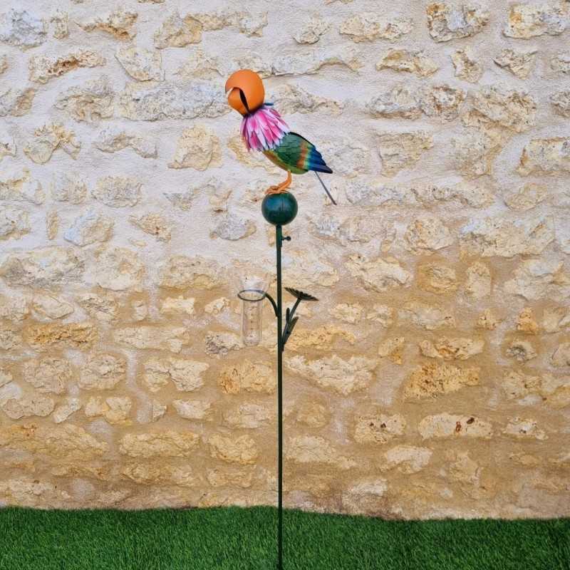 Decoratieve regenmeter met kleurrijk papegaaienmotief 152x30x17 cm volledige weergave
