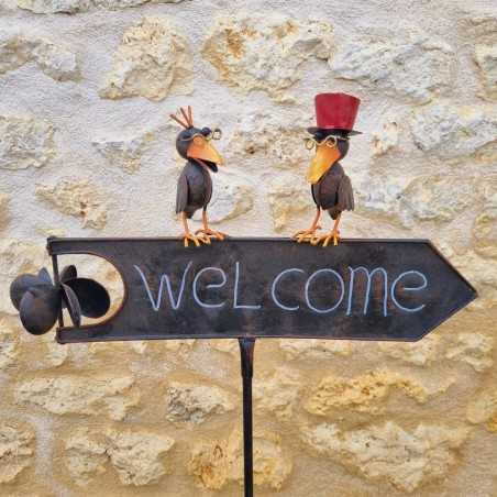 Pic, decoratieve tuinsteun welcome bruin kleurrijke kraai