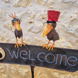 Pic, decoratieve tuinsteun welcome bruin kleurrijke kraai