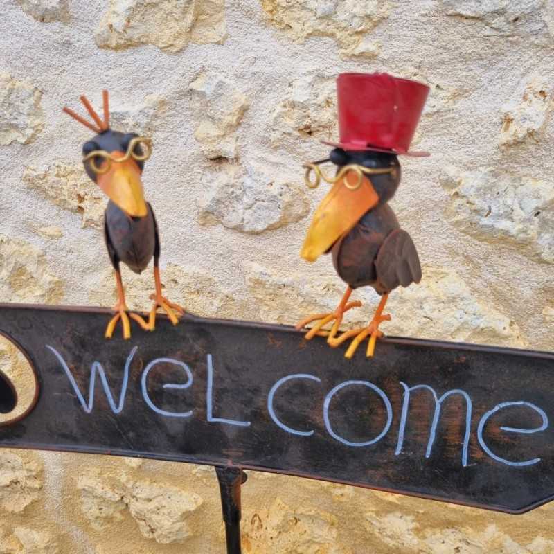 Pic, decoratieve tuinsteun welcome bruin kleurrijke kraai