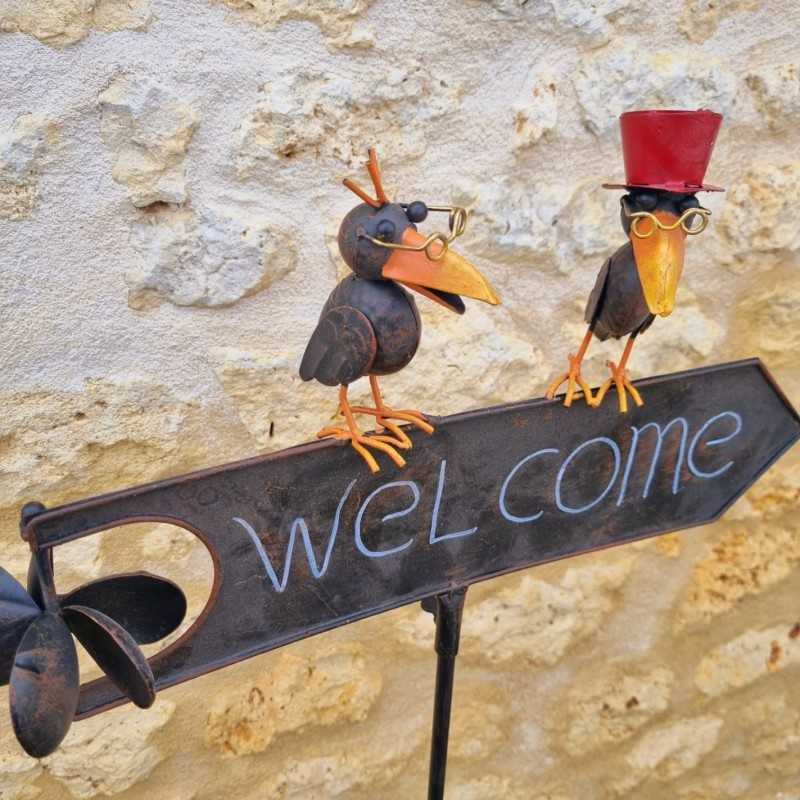 Pic, decoratieve tuinsteun welcome bruin kleurrijke kraai
