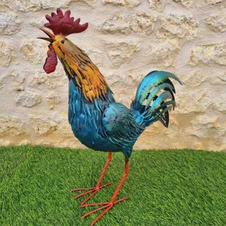 Zeer kleurrijke metalen haan H57cm