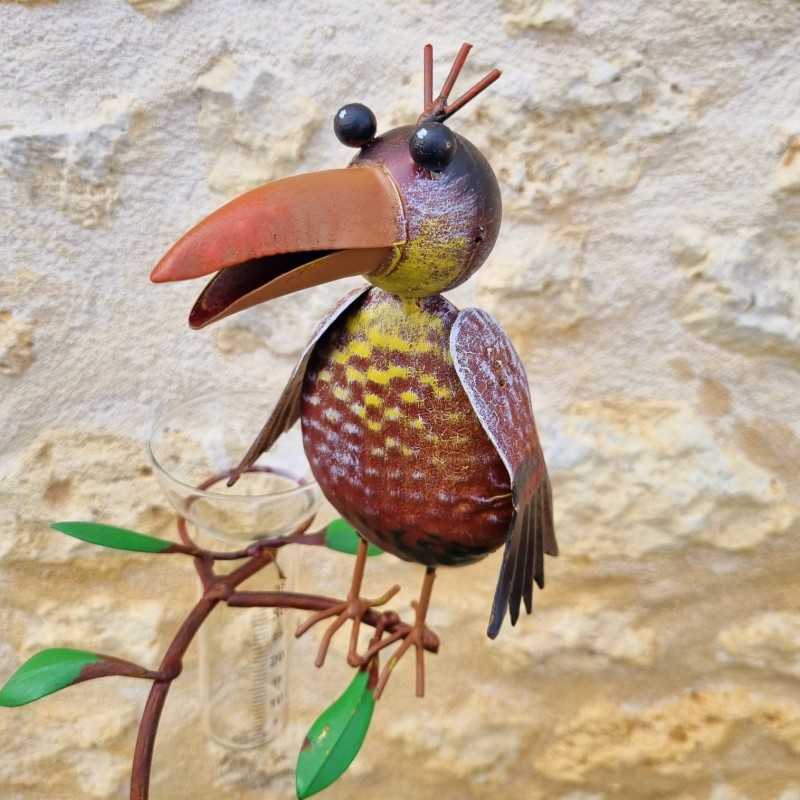 Pluviómetro decorativo cuervos coloridos 127 cm embudo de vidrio graduado decoración de jardín metal 39,90 € LEZARD DU JARDIN