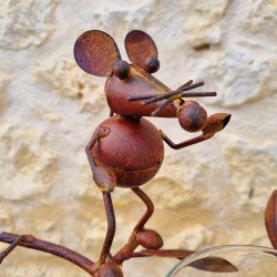 Pluviómetro para clavar con motivo de gato y ratón Tutor para planta Decoración de jardín en hierro patinado con embudo Tubo de