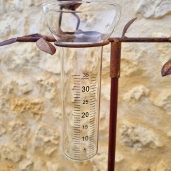 Pluviómetro para clavar con motivo de gato y ratón Tutor para planta Decoración de jardín en hierro patinado con embudo Tubo de