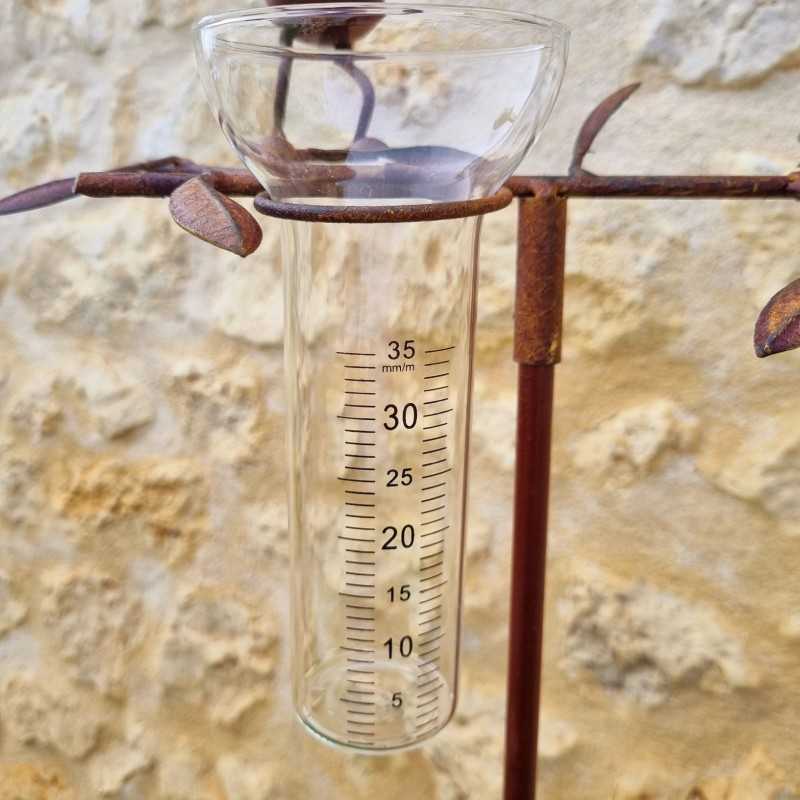 Pluviómetro para clavar con motivo de gato y ratón Tutor para planta Decoración de jardín en hierro patinado con embudo Tubo de