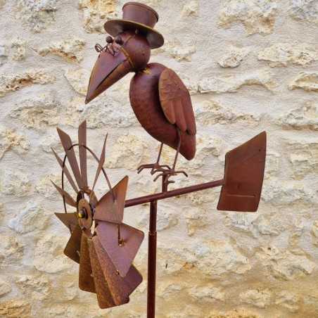 Pic, molino decorativo de jardín en hierro con motivo de cuervo acabado óxido 55,90 € LEZARD DU JARDIN