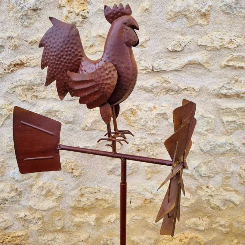 Pic, decoratieve tuinwindmolen van ijzer met haanmotief en roestlook 54,90 € LEZARD DU JARDIN