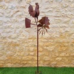 Pic, decoratieve tuinwindmolen van ijzer met haanmotief en roestlook 54,90 € LEZARD DU JARDIN